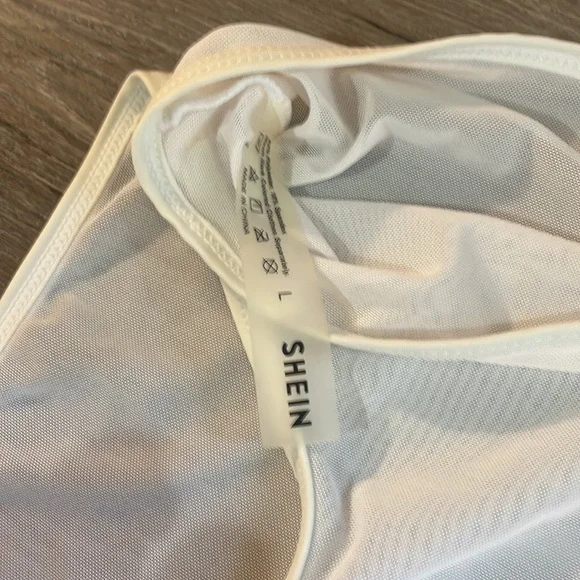 Sheer white sleeveless swim cover, tunic, top, peek a boo slits on side, Large - Picture 8 of 10